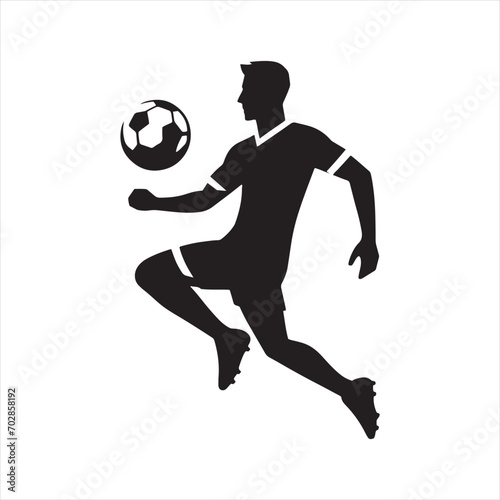 Dynamic Jumps: Football Player Silhouette in Mid-Air Action, Perfect for Sports-themed Designs and Sportsman Black Vector Stock
