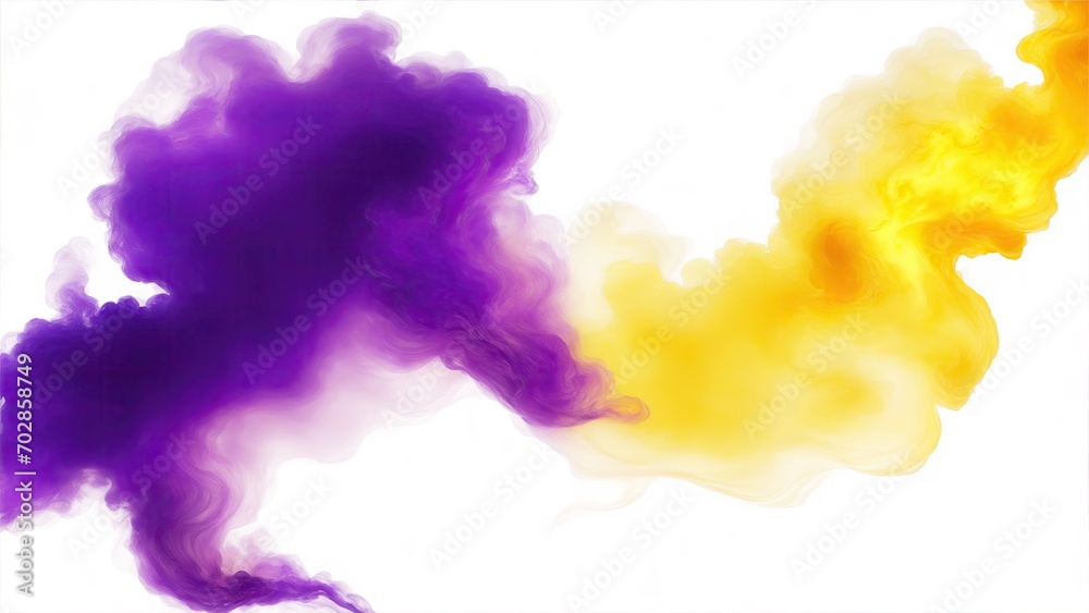 Yellow and Purple smoke cloud on a white background