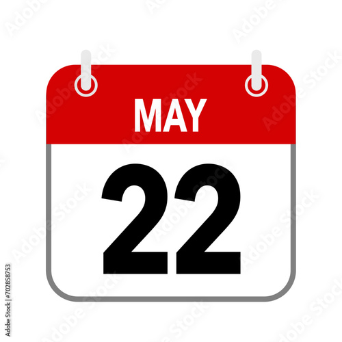 22 May, calendar date icon on white background.
