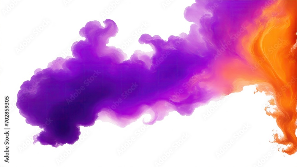 Orange and Purple smoke cloud on a white background