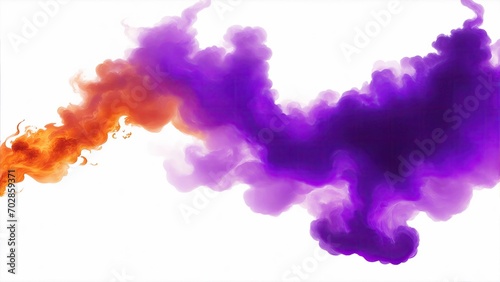 Orange and Purple smoke cloud on a white background