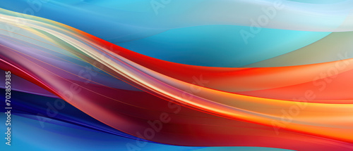 Modern abstract design with flowing lines and waves in a vibrant mix of blue, red, and green.