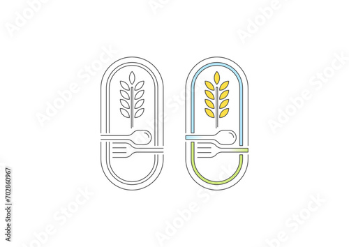 healthy farming and healthy eating. healthy food and healthy production concept. fork, spoon and spike concept