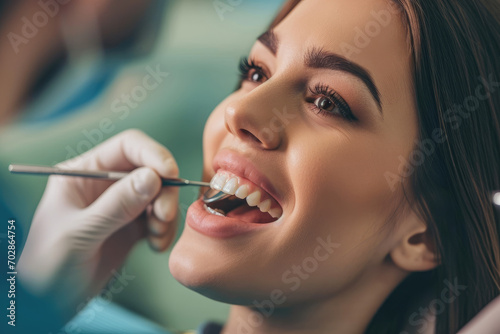 a girl patient examine teeth while visiting professional doctor