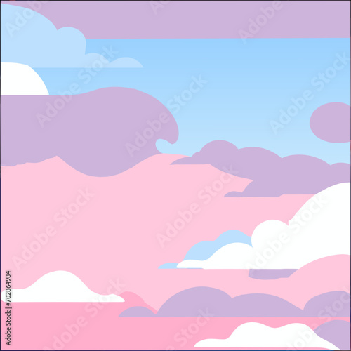 Horizontal banner with pink sky and paper cut clouds. Place for text
