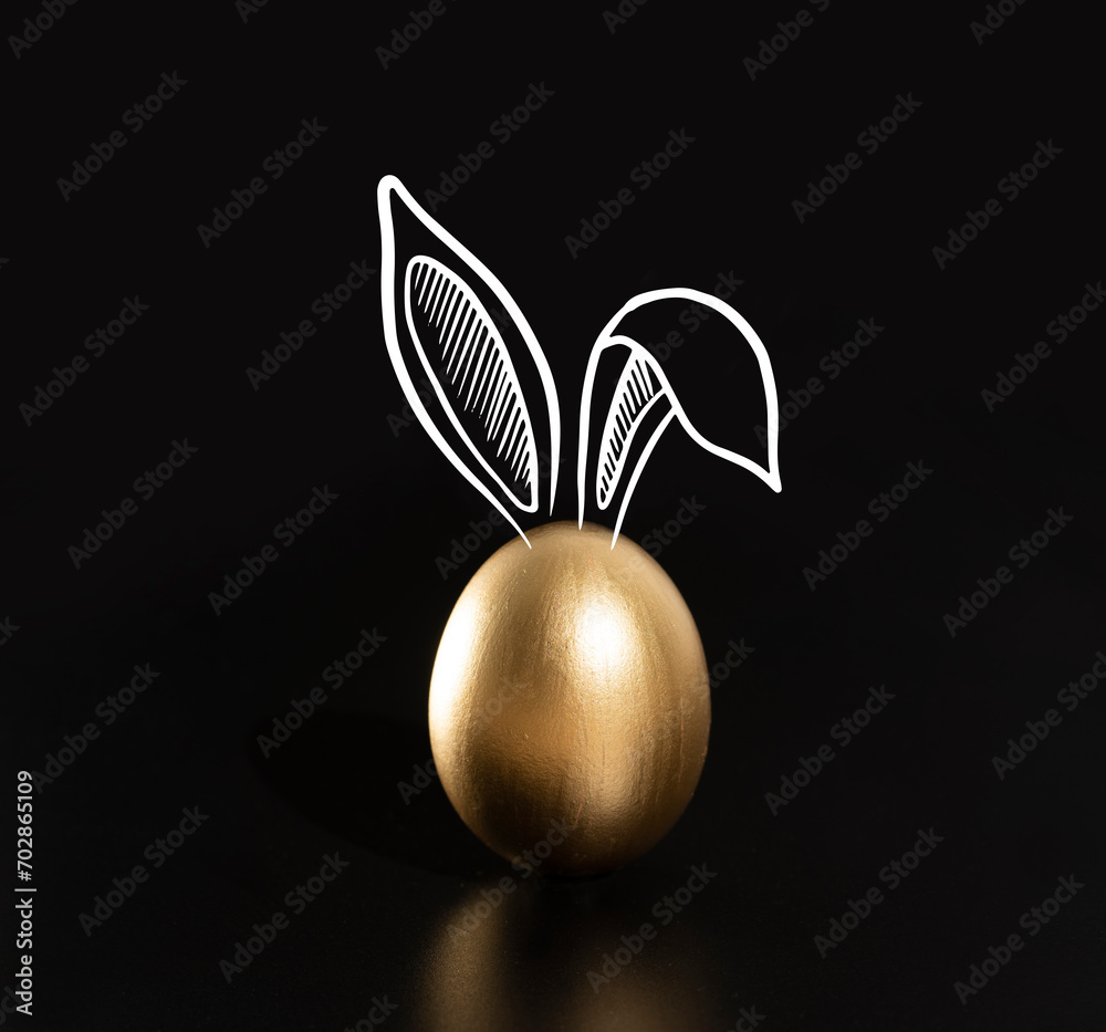 Obraz premium Happy Easter, Rabbits's ears, Gold eggs.