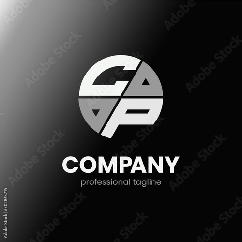 letter CP initial in monochrome flat design circle shape logo vector illustration