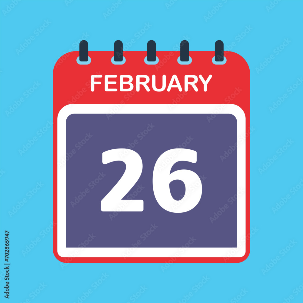 26th February calendar icon. Calendar template for the days of February. vector illustrator. 26th February calendar icon. Calendar template for the days of February. vector illustrator.