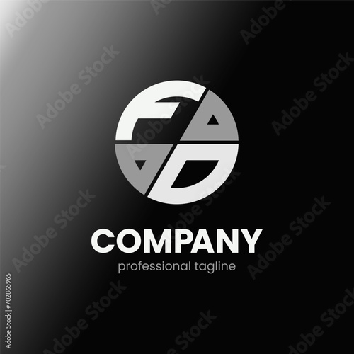 letter FO initial in monochrome flat design circle shape logo vector illustration