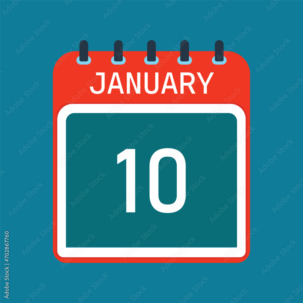 10 January Calendar. Blue Background. Vector Calendar. 10 January Calendar. Blue Background. Vector Calendar.
