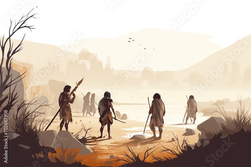 Neolithic Hunter-Gatherers in Search of Food  photo