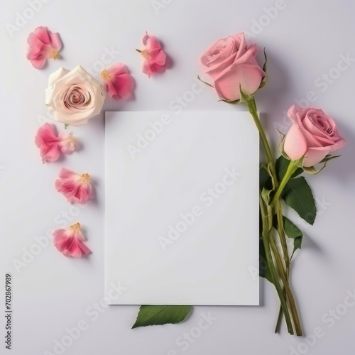 Wedding invitation or greeting card mockup with roses
