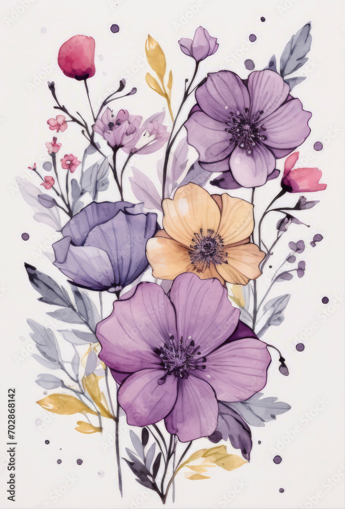 Watercolor flowers for design of flyers, banners, cover, card, postcard