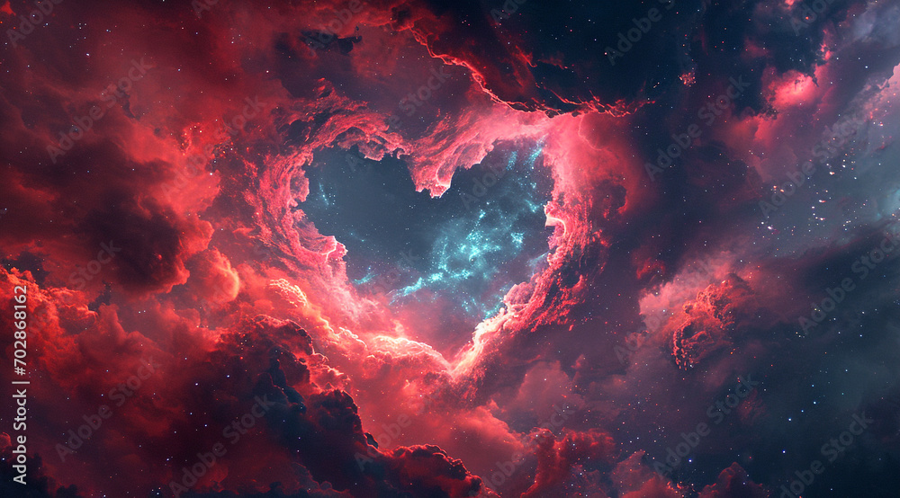 background with space heart shape galaxy, valentine heart shaped cloud on night sky, heart shaped nebula - obrazy, fototapety, plakaty 