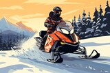 people riding on snowmobile in nature in winter. Extreme sports hobby and transport.