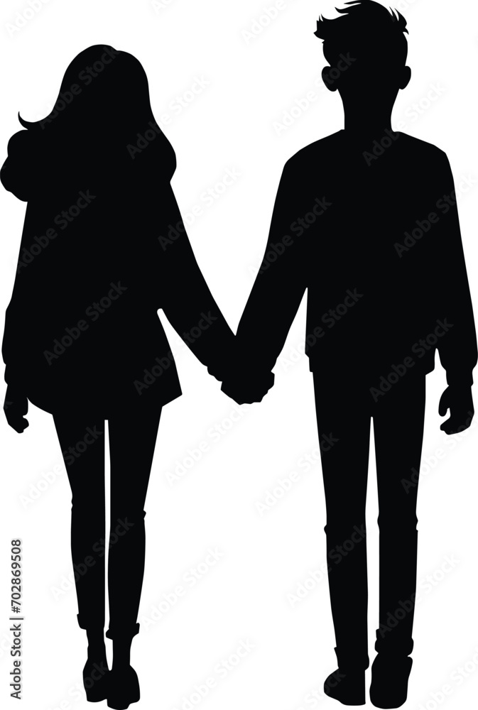 Couple holding hands back view  Clipart