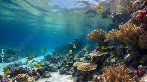 beautiful coral reef and fish  bottom sea life scenery