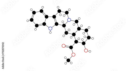 yohimbine molecule, structural chemical formula, ball-and-stick model, isolated image a2-adrenergic receptor antagonist