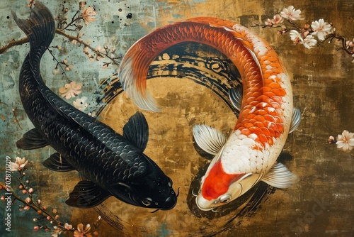 Drawing the symbol of the two energies of yin and yang in the form of a fish. photo