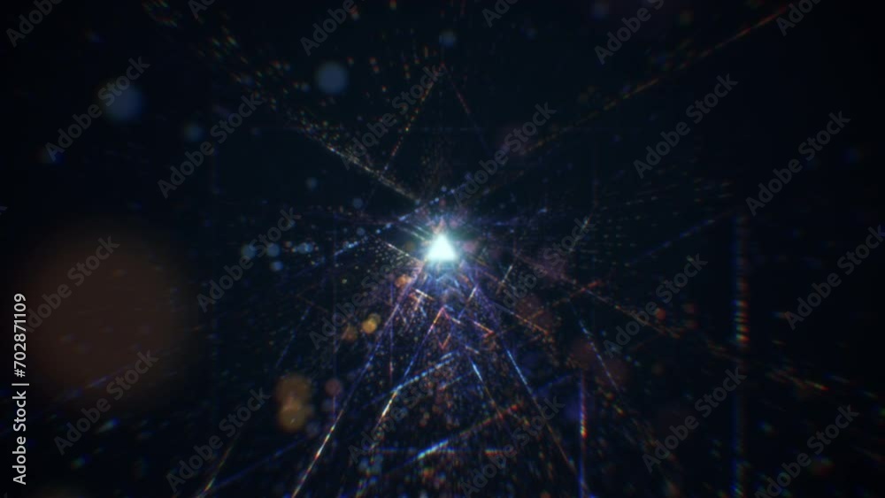 Abstract digital tunnel into virtual space consisting of a bright stream of particles
