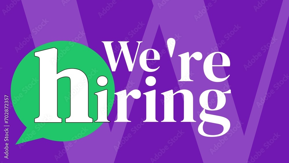 Banner on 'hi, we are hiring' for chat process on purple background Banner on 'hi, we are hiring' for chat process on purple background