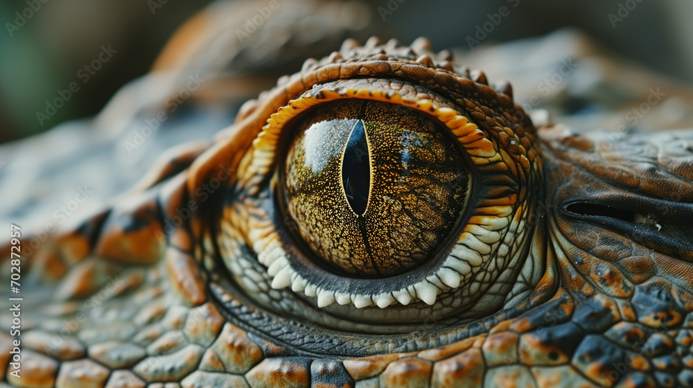 Intense detail of a crocodile's watchful eye