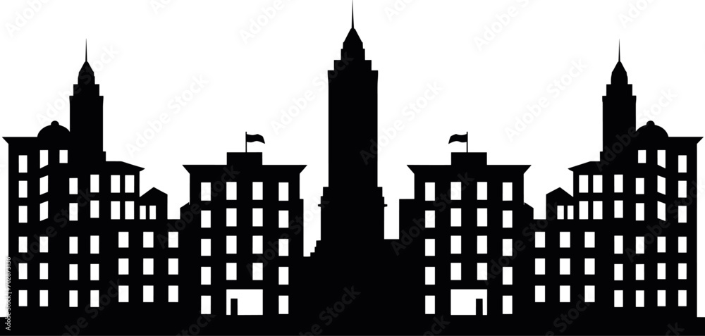Silhouette of city with black color. AI generated illustration.