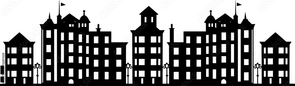 Silhouette of city with black color. AI generated illustration. Silhouette of city with black color. AI generated illustration.