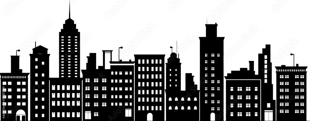 Obraz premium Silhouette of city with black color. AI generated illustration.