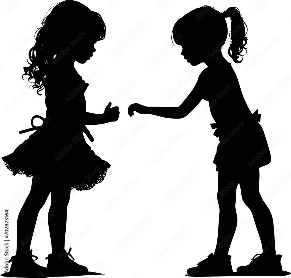 Two children talking, black silhouettes conceptual. AI generated illustration. Two children talking, black silhouettes conceptual. AI generated illustration.