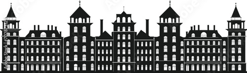 Silhouette of city with black color. AI generated illustration.