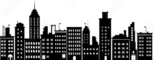 Silhouette of city with black color. AI generated illustration.