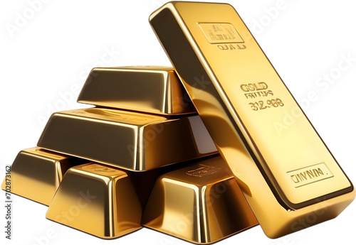 Shiny gold bars on white background represent wealth and investment in finance and banking, symbolizing success and luxury