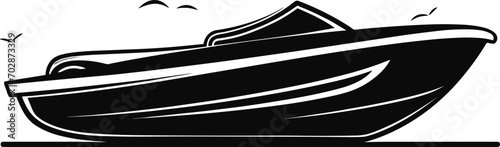 Speed Boat, Powerboat Silhouette, Motorboat Vector Illustration. AI generated illustration.