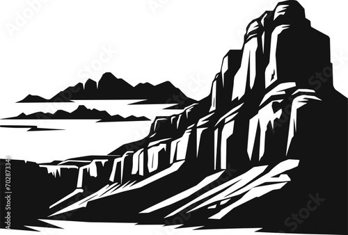 Silhouette of the grand canyon and road against the setting sun. AI generated illustration.