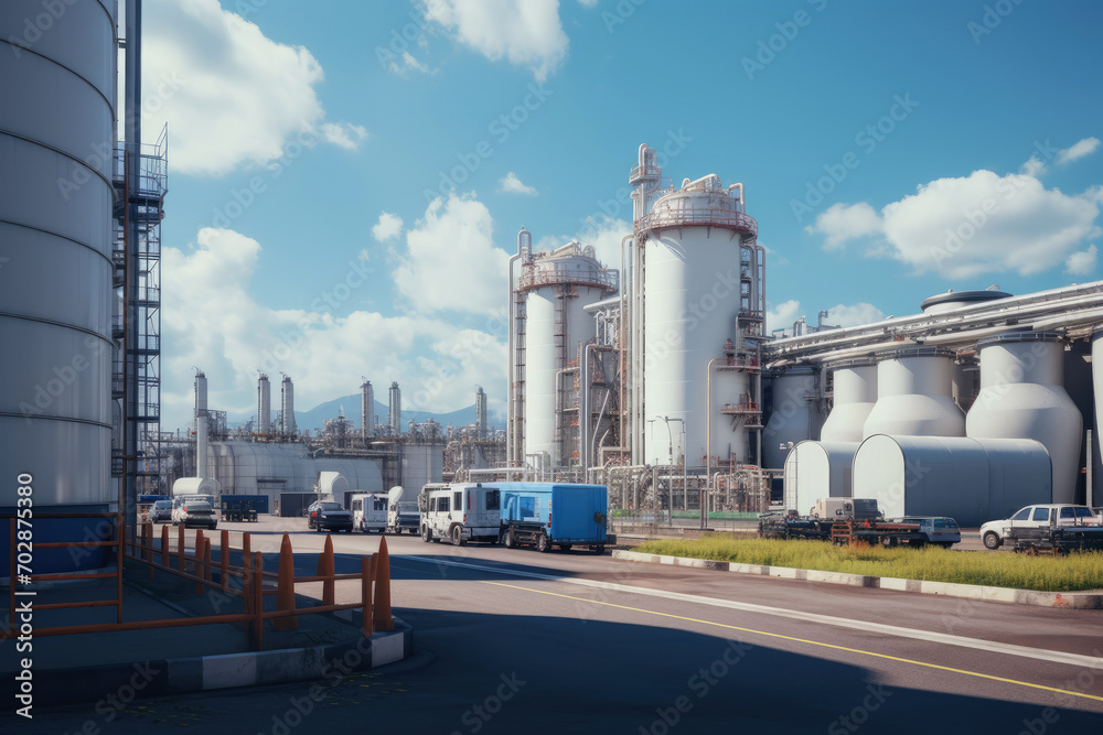 Aerial view of Petrochemical industry refinery in the morning background. Energy Industrial plant oil station, manufacturing for fuel and energy, furnace factory line. Aerial view of Petrochemical industry refinery in the morning background. Energy Industrial plant oil station, manufacturing for fuel and energy, furnace factory line.