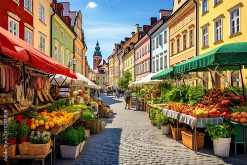 Colorful street in the old town of Cesky Krumlov, Czech Republic, AI Generated photo
