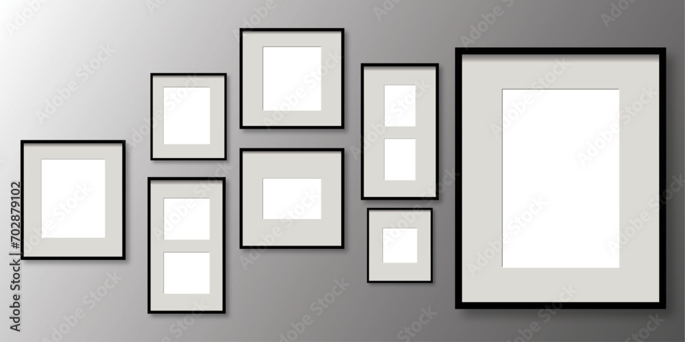 Photo frame set. Realistic blank poster wall frames collection hanging on the wal vector illustration. Photo frame set. Realistic blank poster wall frames collection hanging on the wal vector illustration.