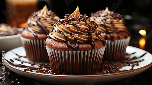 Dark Chocolate Cupcakes Topped with Rich Chocolate Ganache Frosting, a Perfect Treat for Chocolate Lovers