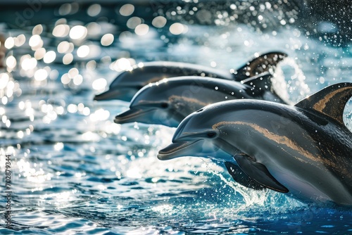 A team of dolphins as synchronized swimmers in a sea show © furyon