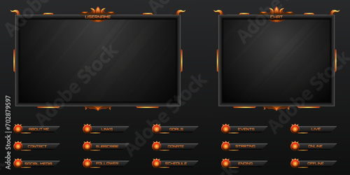 Futuristic Stream Overlay Black and Golden Border Webcam Frame and Stream Alert Screen GUI Panels for Gaming and Video Streaming Platforms photo
