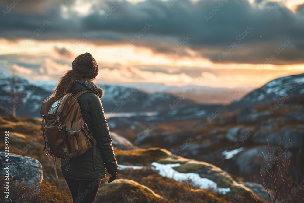Fototapeta premium A travel blogger exploring remote destinations and sharing experiences