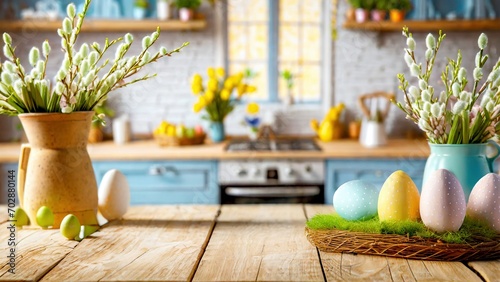 Ostereier und Osterdekoration in der Küche  photo