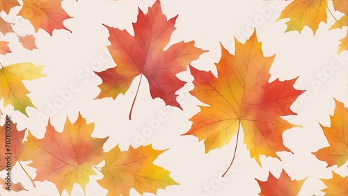 Watercolor maple and seasonal leaves abstract background