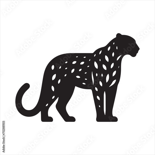 Lunar Lullaby: Silhouette of Leopard Serenading the Moonlit Night, Ideal for Wildlife Artwork and Leopard Black Vector Stock  © Vista