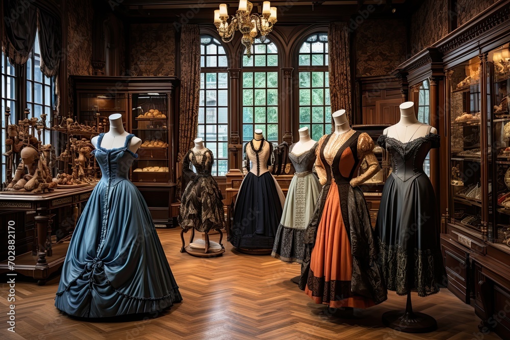 Naklejka premium Wedding dresses in a baroque interior of the castle, AI Generated