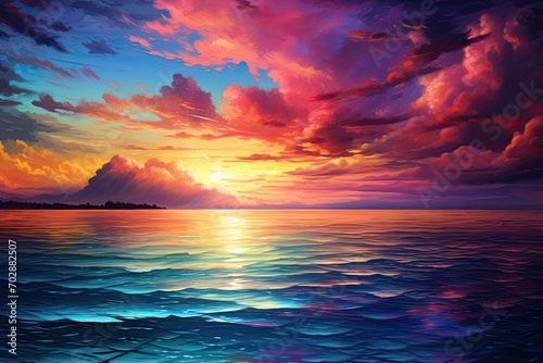 Beautiful sunset on the sea. Colorful sky. Nature composition, AI Generated © Iftikhar alam
