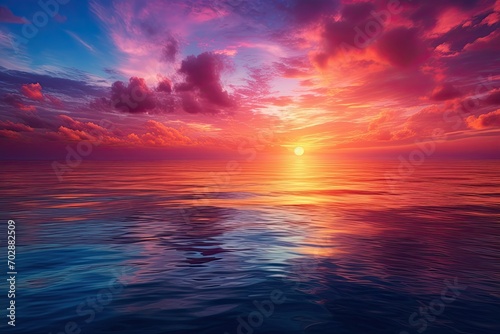 Beautiful seascape. Sunrise over the sea. 3d rendering  AI Generated