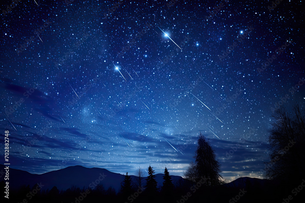 Beautiful Meteor shower in the dark sky at night background, Shiny of ...