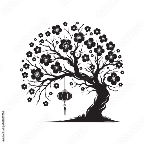 Dusk Reverie - A Dreamy Silhouette of a Blossom Tree, Ideal for Relaxing Design Themes - Blossom Tree Black Vector Stock
